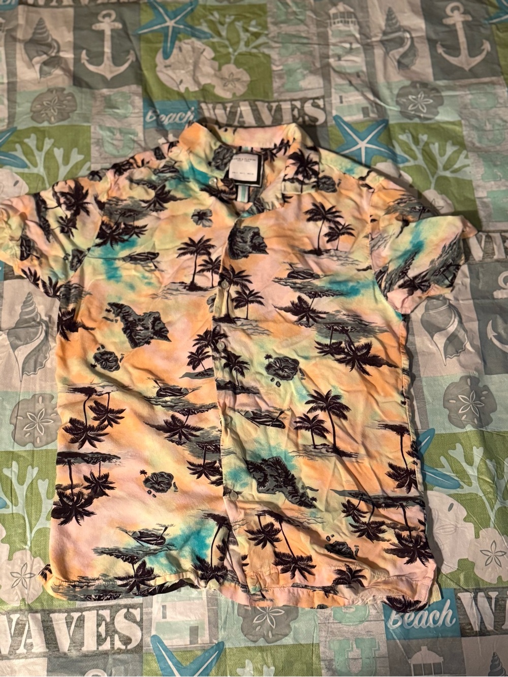 Denim & Flower Ricky Singh Mens Small Tropical Palm Tree Island Button Up Shirt